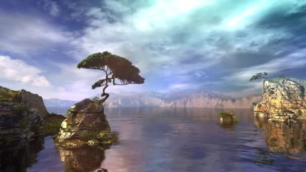 3D анімація пейзажу з гірським озером . — стокове відео