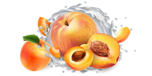 アプリコットと桃と牛乳やヨーグルトのスプラッシュ. — ストック写真