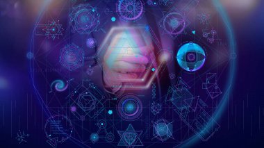 Holografik HUD arayüzü elementleriyle soyut mali arkaplan.