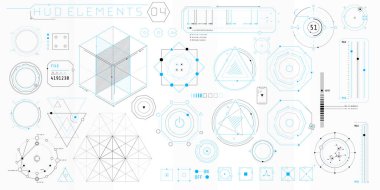 Fütürist bir arayüz için HUD geometrik elementler kümesi.