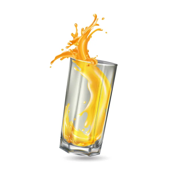 Splash de suco de laranja em um copo alto . — Fotografia de Stock