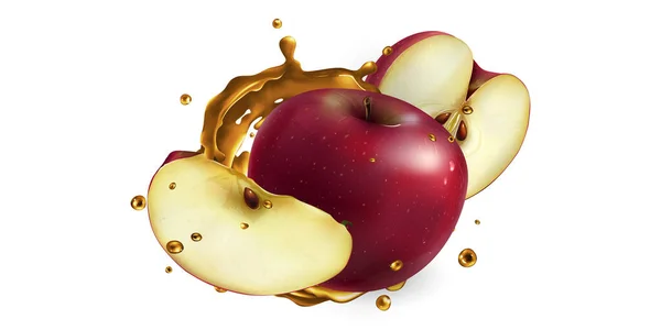 Świeże czerwone jabłka i odrobina soku owocowego. — Zdjęcie stockowe