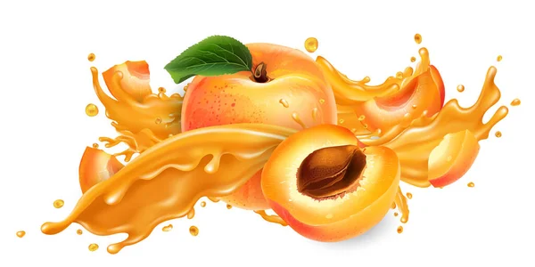 Éclaboussures de jus de fruits et d'abricots frais. — Photo