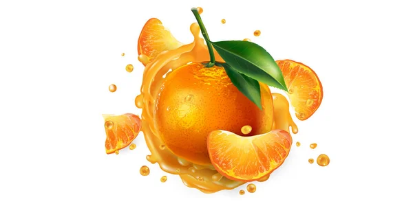 新鮮なみかんとフルーツジュースのスプラッシュ. — ストック写真