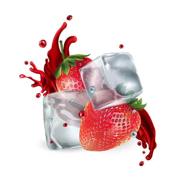 Fresas frescas con cubitos de hielo y un chorrito de jugo —  Fotos de Stock
