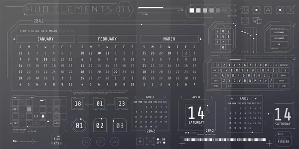 A set of HUD calendars elements for a futuristic interface. — Stock Vector