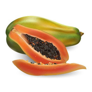 Beyaz bir arka planda dilimlenmiş papaya..