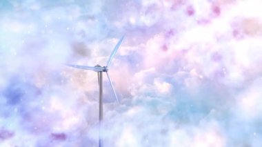 Muhteşem bir gökyüzünün kalın bulutları arasında rüzgar türbinleri.