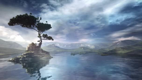 Krajobraz górski z jeziorem w odcieniach szaro-niebieskich. — Wideo stockowe