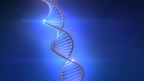 DNA strand 3D model on blue background. — Stock Video
