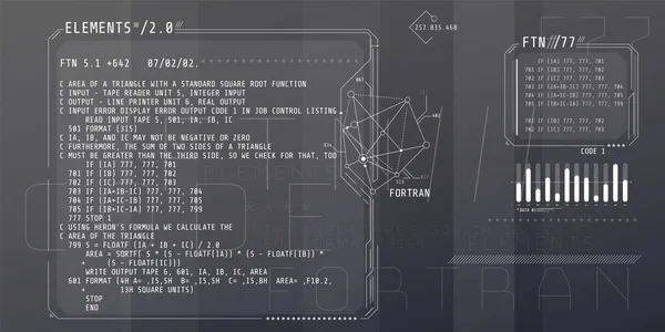 HUD елементи інтерфейсу з частиною коду Fortran. — стоковий вектор