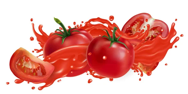 Verse tomaten en een scheutje groentesap. — Stockfoto