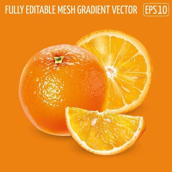Naranja entero con rebanadas sobre fondo naranja. — Archivo Imágenes Vectoriales