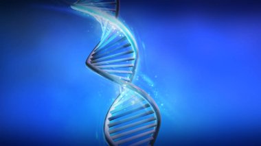 Mavi arkaplandaki DNA yapı modeli, 3B oluşturma.