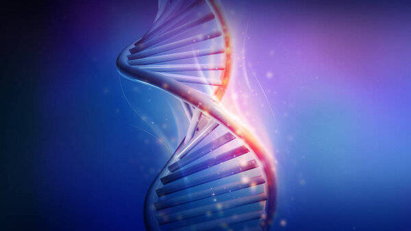 Abstract DNA strands double helix, 3D render.