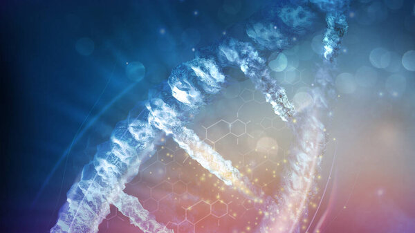 Close-up of a fragment of a DNA strand in change, 3D render.