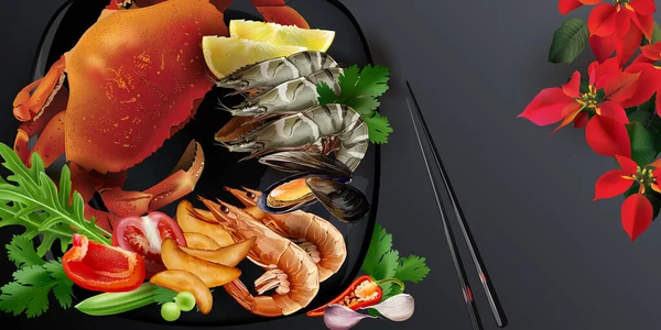 Piatto di pesce in stile giapponese con granchio e gamberi reali. — Foto Stock