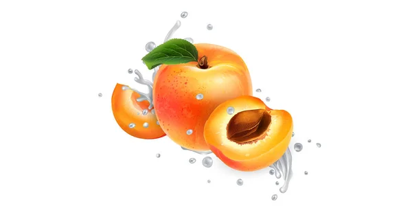 Aprikosen in Spritzern Milch oder Joghurt. — Stockfoto