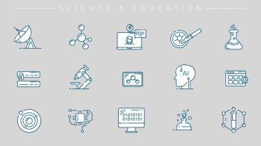 Bilim ve Eğitim konsepti çizgisi biçim vektör simgeleri belirlendi.