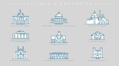 Bilim ve Eğitim konsepti çizgisi biçim vektör simgeleri belirlendi.