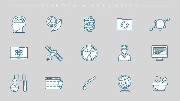 Ciencia y Educación concepto línea estilo vector iconos conjunto. — Vector de stock