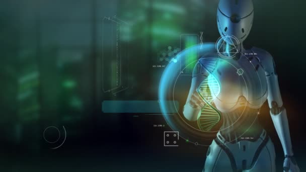 Inteligencia artificial alienígena estudia la estructura humana. — Vídeos de Stock
