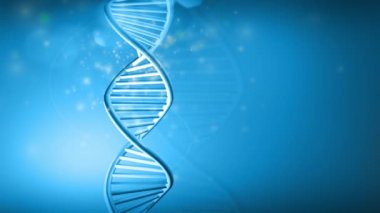 Mavi arkaplan üzerinde DNA iplikçiklerinin dönen modeli.