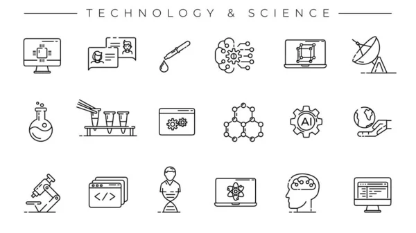 Technologie und Wissenschaft Konzept Linie Stil-Vektor-Symbole gesetzt. — Stockvektor
