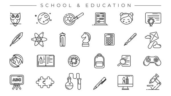 Escuela y Educación concepto línea estilo vector iconos conjunto. — Archivo Imágenes Vectoriales