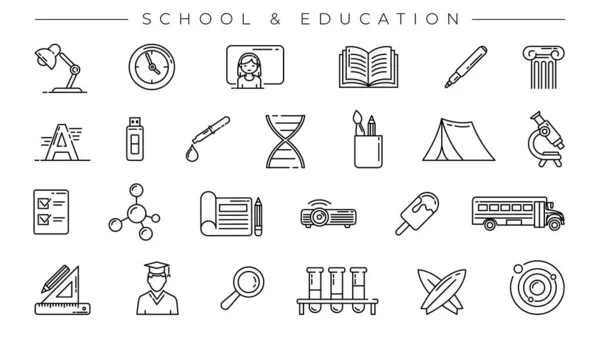 Schule und Bildung Konzept Linie Stil-Vektor-Symbole gesetzt. — Stockvektor