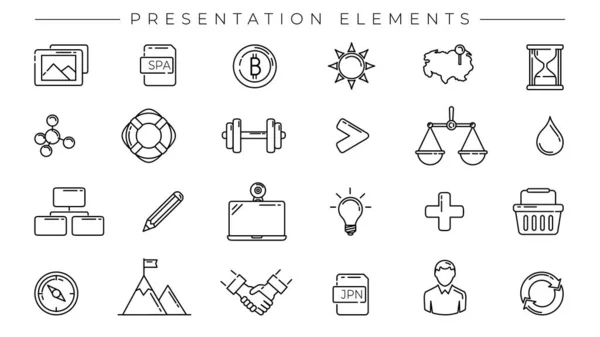 Presentatie Elementen concept lijn stijl vector pictogrammen set. — Stockvector