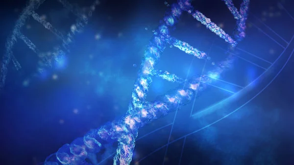 Frammenti di doppio filamento di DNA a elica primo piano, rendering 3D. — Foto Stock