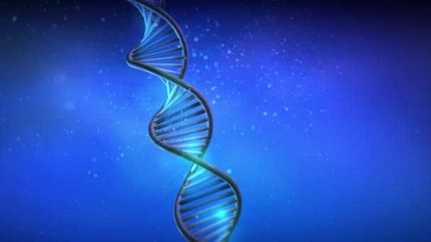 DNA řetězec točí na modrém pozadí. — Stock video