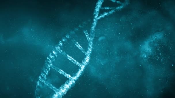 DNA-Strang rotiert im Cyan-Raum. — Stockvideo