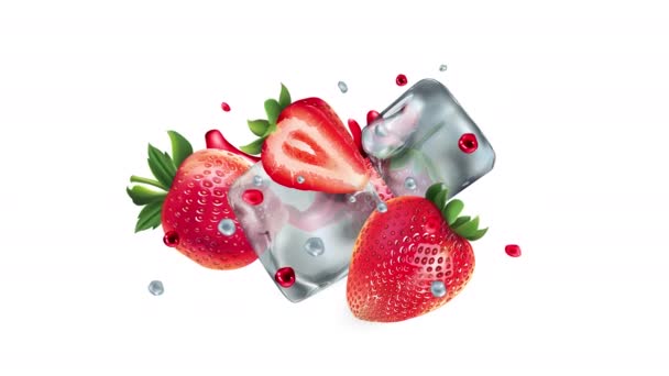 알파 채널에 얼음 덩어리가 있는 딸기. — 비디오
