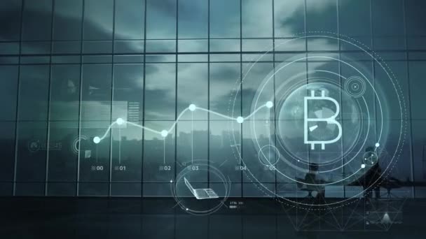 Infografica Bitcoin sullo sfondo dell'ufficio, rendering 3D. — Video Stock
