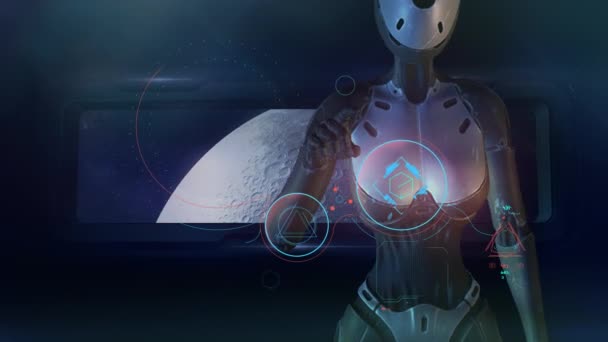 Фантастичний відео плакат з інопланетною інфографікою, 3D рендеринг . — стокове відео