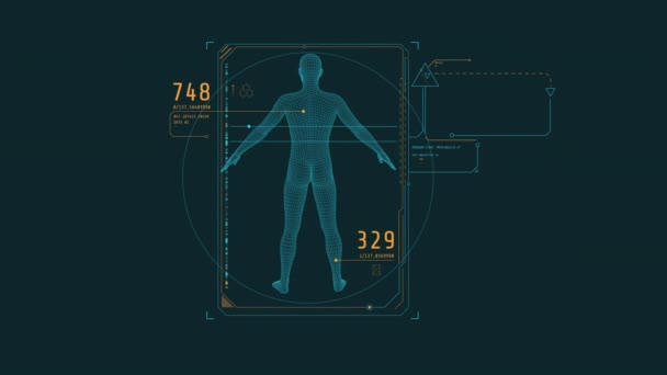 Looped animation of 3D human figure HUD element. — Stock Video