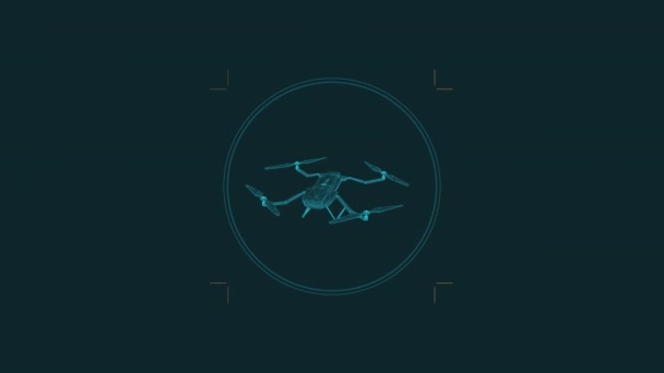 Smyčková animace quadcopteru v kruhu HUD prvku. — Stock video