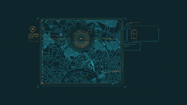 반복되는 도시 지도의 애니메이션 단편 HUD 요소. — 비디오