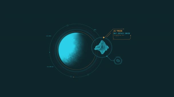 Looped animation of a moon detailed research HUD element. — Stock video