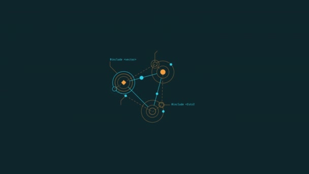 Smyčková animace kruhů propojených liniemi HUD element. — Stock video