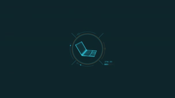 Looped animation of a laptop in a circle HUD element. — Stock Video
