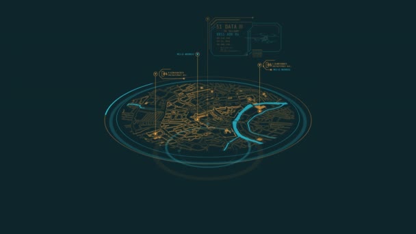 Animazione in loop di un frammento di mappa con elemento HUD callout. — Video Stock