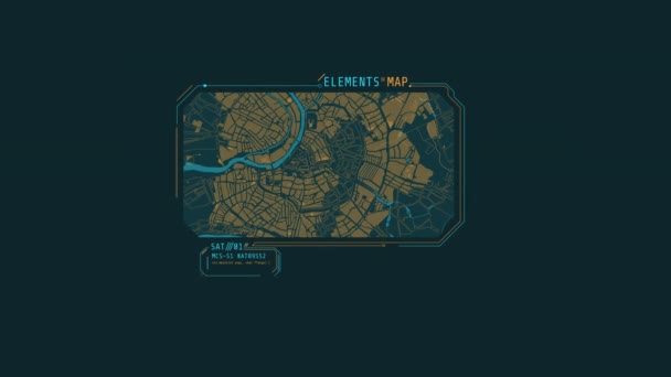 Animação em loop de um mapa da cidade Elemento HUD. — Vídeo de Stock