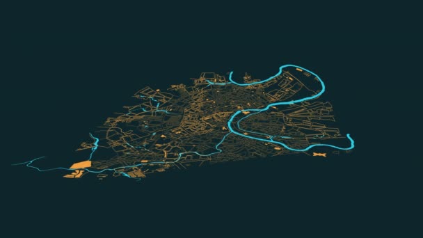 Анимационный HUD инфографический элемент виртуальная карта местности. — стоковое видео
