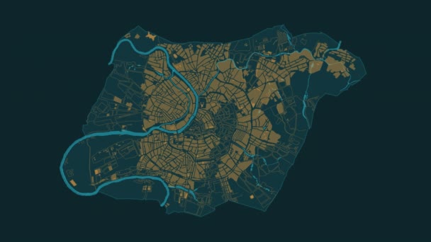 Geanimeerde HUD infographic element virtuele kaart van het gebied bovenaanzicht. — Stockvideo