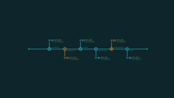 Gráfico de línea de tiempo horizontal del elemento de infografía HUD animado. — Vídeo de stock