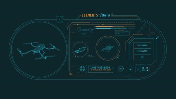 Animation HUD avec drones et équipements satellitaires. — Video