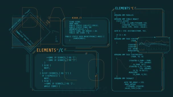 Proceso de codificación abstracto en la interfaz HUD. — Vídeo de stock